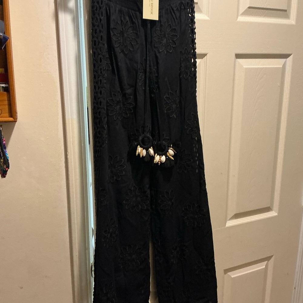 Ramy Brook Black Floral Wide Leg Pants